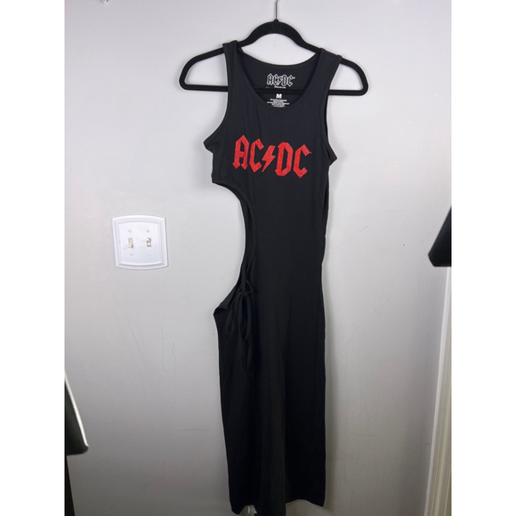 AC/DC Rhinestone Cutout Maxi Dress – Women’s M – Rock Band Graphic Tie-Side Dres - Picture 2 of 6